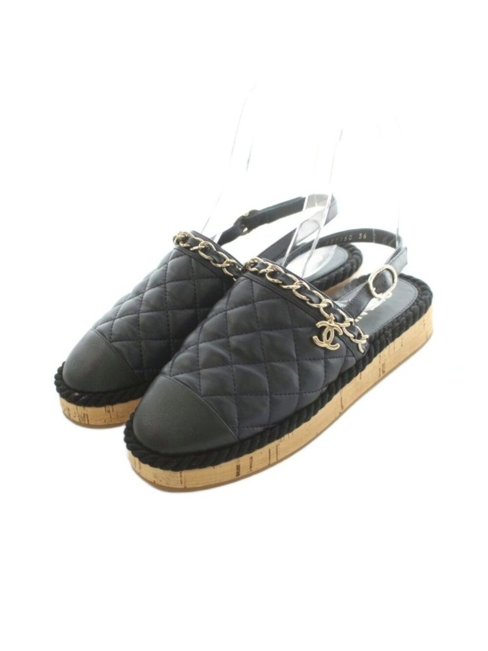 Chanel CC Logo Chain Sandals Leather Black